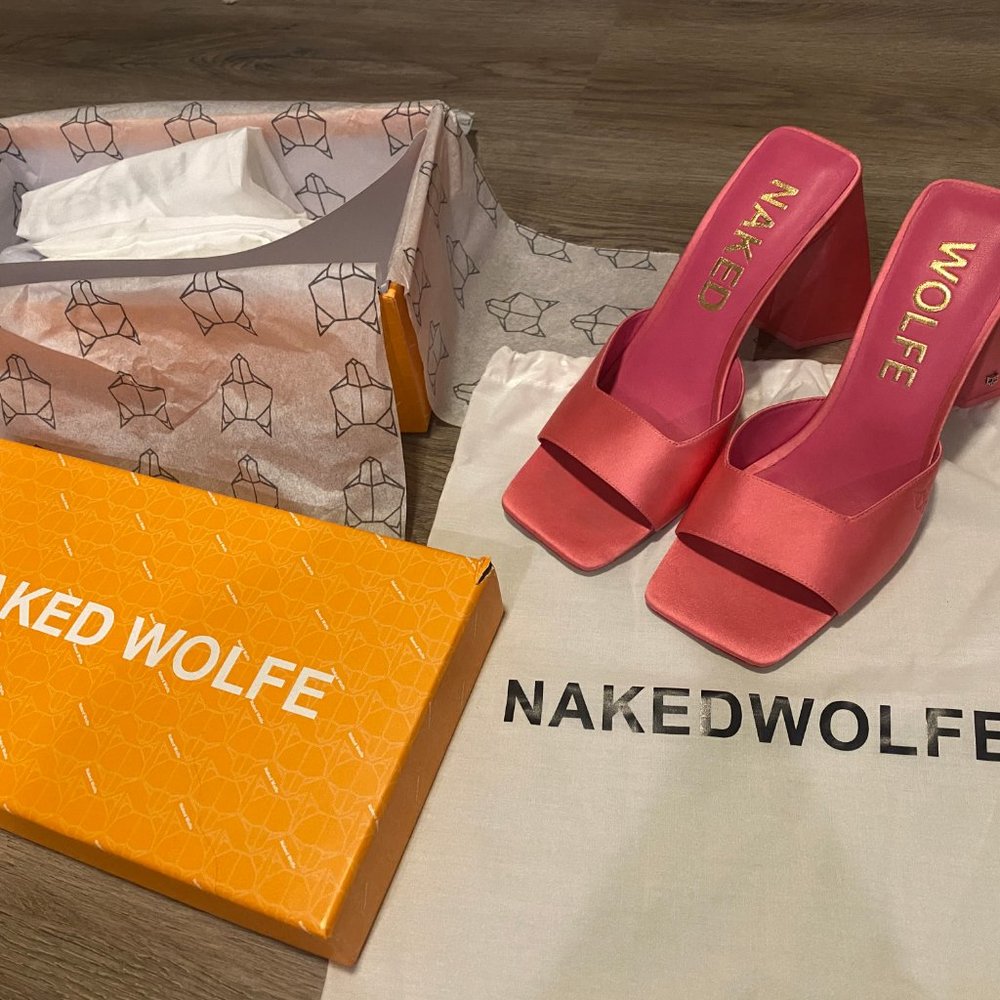 Naked Wolfe Vanity Open toe 106mm Heeled Satin Sandals Pink US8  Size is US 8 or